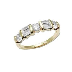 Gold Ring with Baguette & Round CZ Diamonds